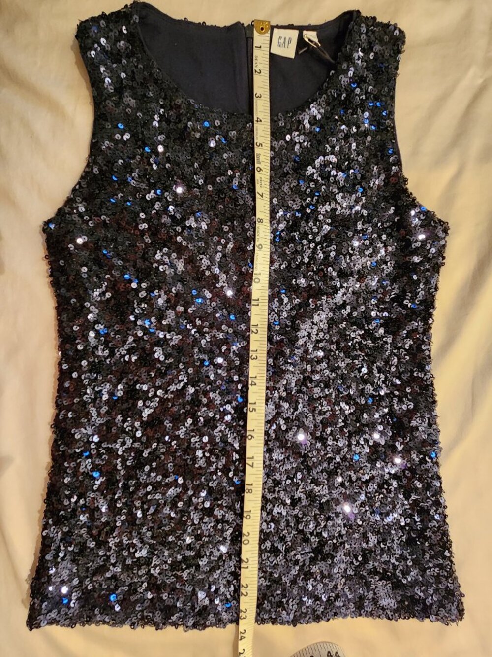 GAP Sequin Blouse Sleeveless Blue Fully Lined XS - Picture 5 of 6